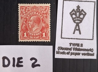 1917 Australia 1d Carmine Red KGV stamp 2nd WMK DIE 2 Mint Smooth paper $750.00
