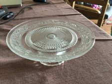 Vintage Pressed Glass Pedestal Cake Stand - Clear Glass - Hight 7cm x D 20cm VGC