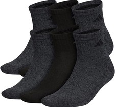 adidas Men's Athletic Cushioned Quarter Socks 6 Pairs Black Onix Marl/Black