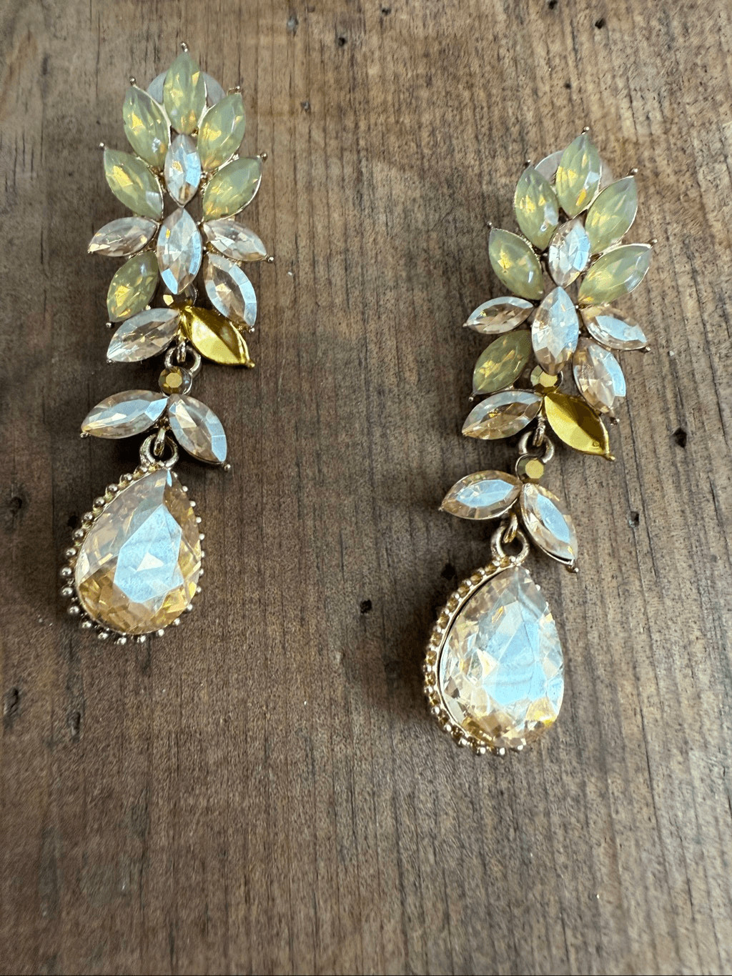 Unsigned Rhinestone Statement Earrings Canary Cha… - image 1