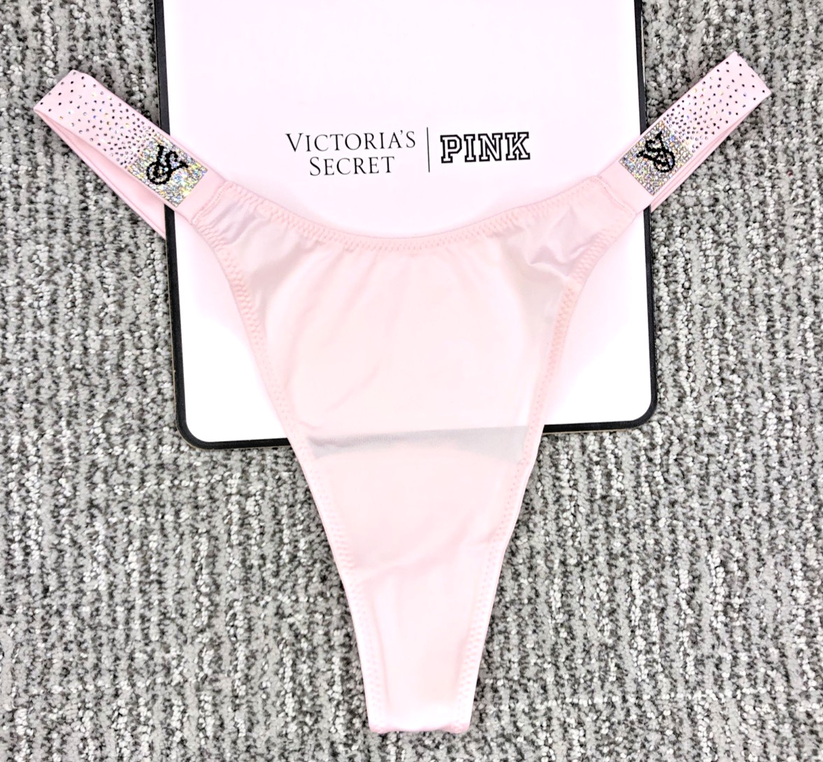 Victoria&apos;s Secret Very Sexy NWT Large Pink Scatter Shine Strap Thong Panty Bling