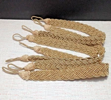 Lot of 4 Braided Curtain Tie Backs Gold Corded 24.50" Long Gorgeous