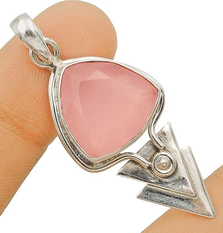 Natural Faceted Rose Quartz 925 Solid Sterling Silver Pendant 1 7/8" Long @11-8