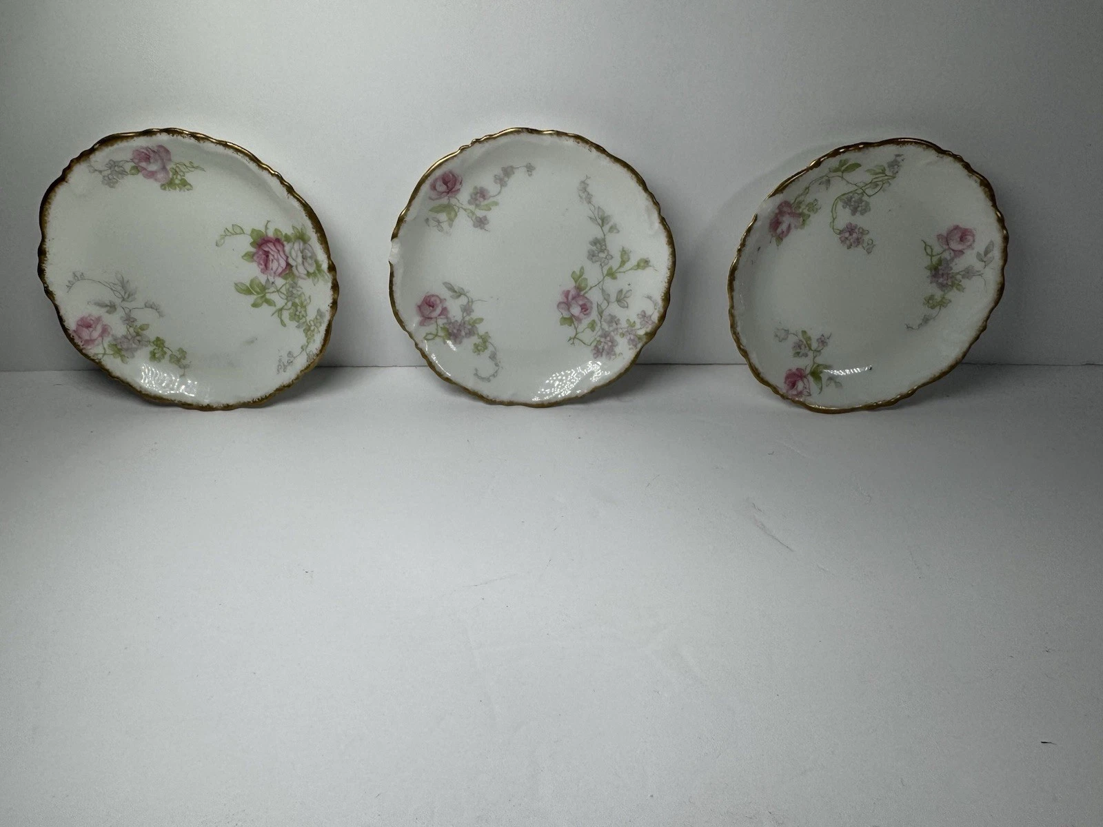 Vintage Limoges France Porcelain Floral Butter Pats Berry Dish Set of 3