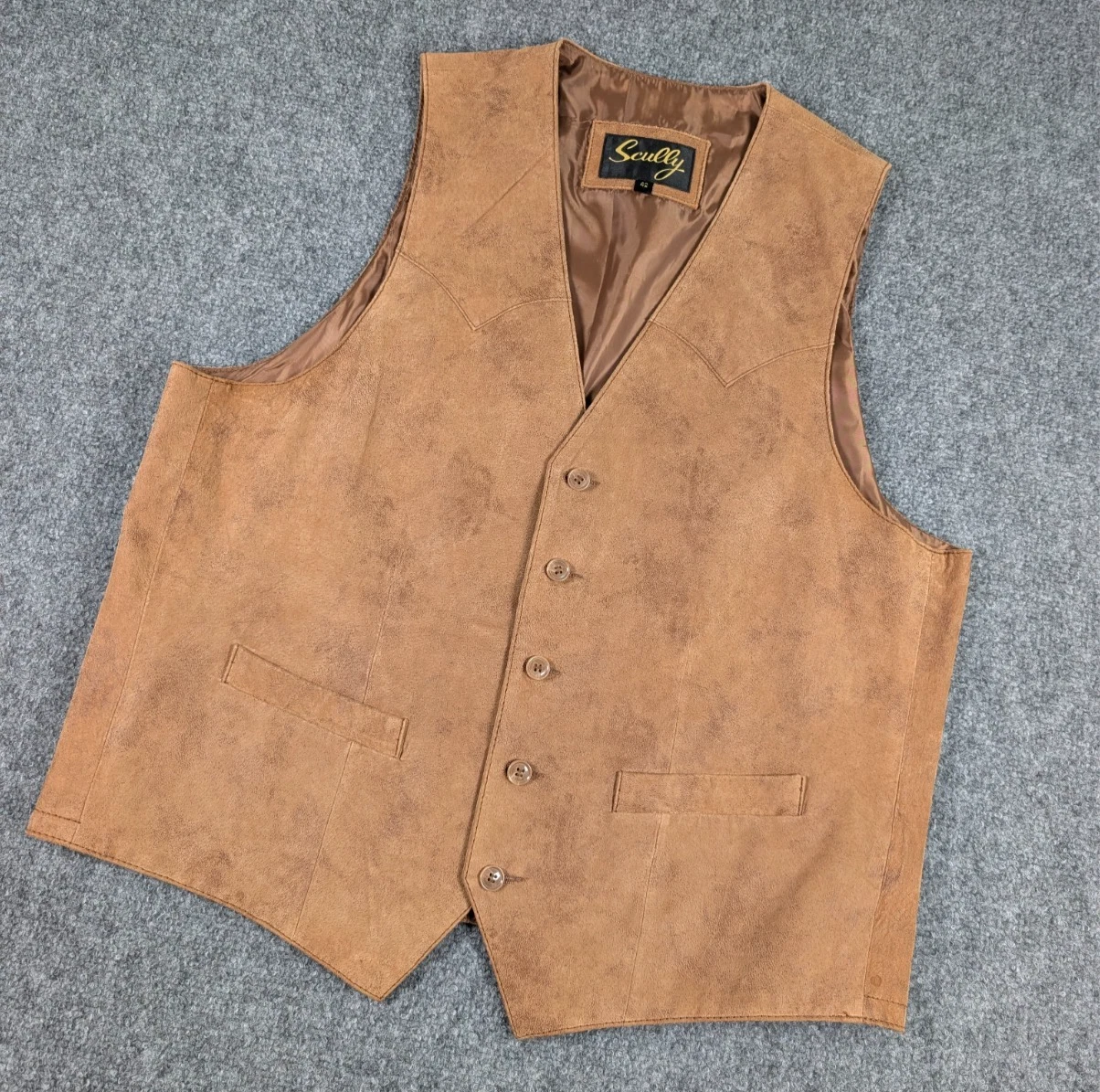 Scully Leather Vest Mens 42 Brown Western Cowboy Rodeo Button Pockets