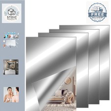 4 Pack Self-Adhesive Mirror Tiles 10x15cm Flexible Shatterproof Silver