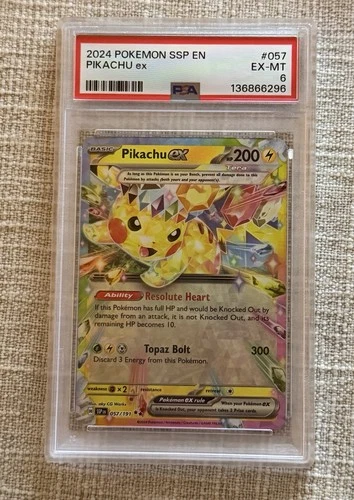 2024 Pikachu Ex 057/191 SSP En Surging Sparks Pokemon PSA 6