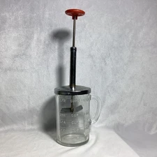 Pamco Glass Vintage Nut Chopper Jar Measuring 1-1/2 Cup Red Handle