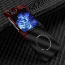Image of For Samsung Galaxy Z Flip6 5 Flip4 3 Carbon Fiber Mag Safe Slim Phone Case Cover