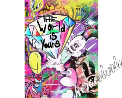 Pop Art Bild Leinwand Maus World is yours KUNST Urbanart Streetart BAnksystyle