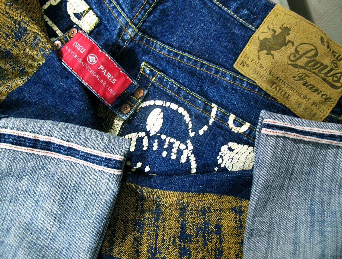 HOT Men EVISU PARIS @ 5001 RELAXED BAGGY SELVEDGE PAINT Jeans 36 x31 (Fit 34x31)