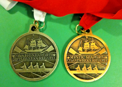 2x  VINTAGE BRASS ROWING MEDALS  Mystic Seaport Coastweeks Regatta Boat Race
