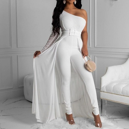 One Shoulder Bodycon Jumpsuit Women 