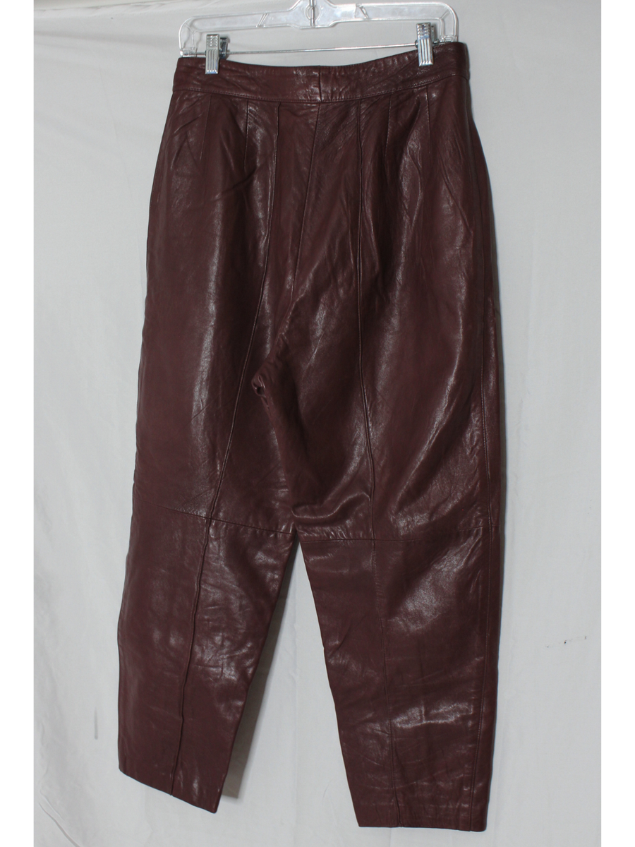 Womens Leather Trouser Pants Red 46-S-M SOFT Lambskin Plum Womens Leather Trouser Pants Red 46-S-M SOFT Lambskin Plum