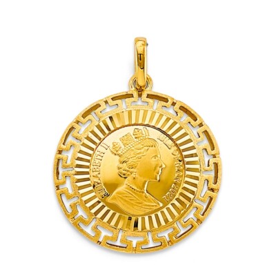 Real 14k Yellow Gold Greek Queen Elizabeth Pendant Charm For Necklace or Chain