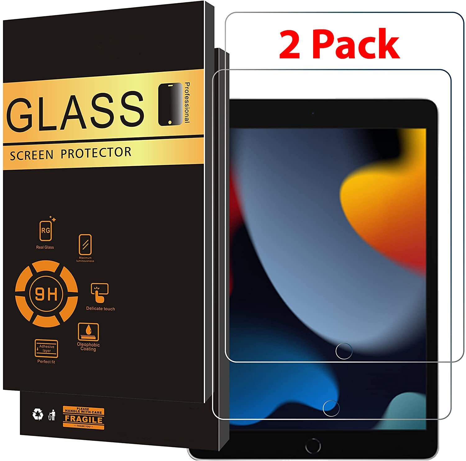 {2-Pack} HD Clear Tempered Glass Screen Protector For iPad 10.2 7th 8th 9th Gen