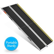 7FT Folding Wheelchair Ramp Aluminum Portable Medical Mobility Threshold Silver