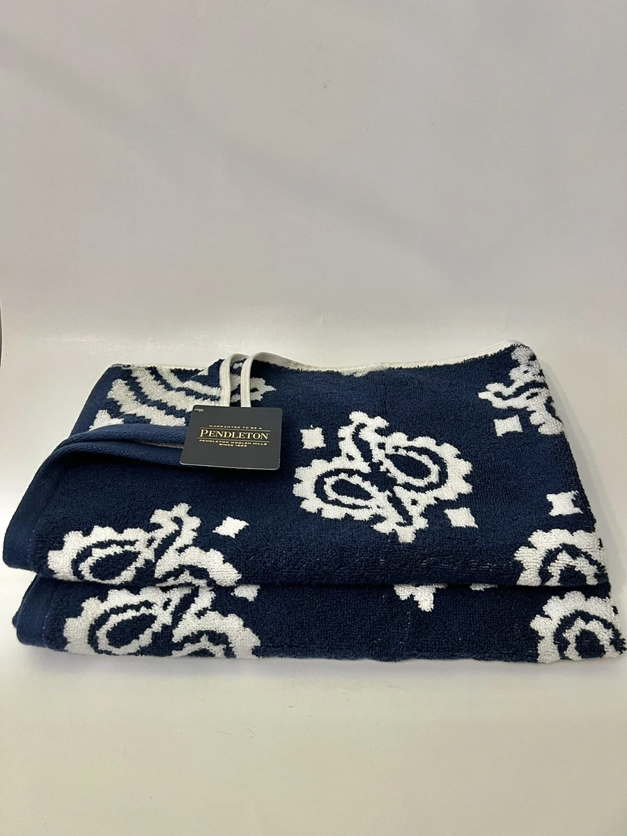 Pendleton Towel Set 2 Hand Towels Navy Blue Bandana 100% Cotton NWT