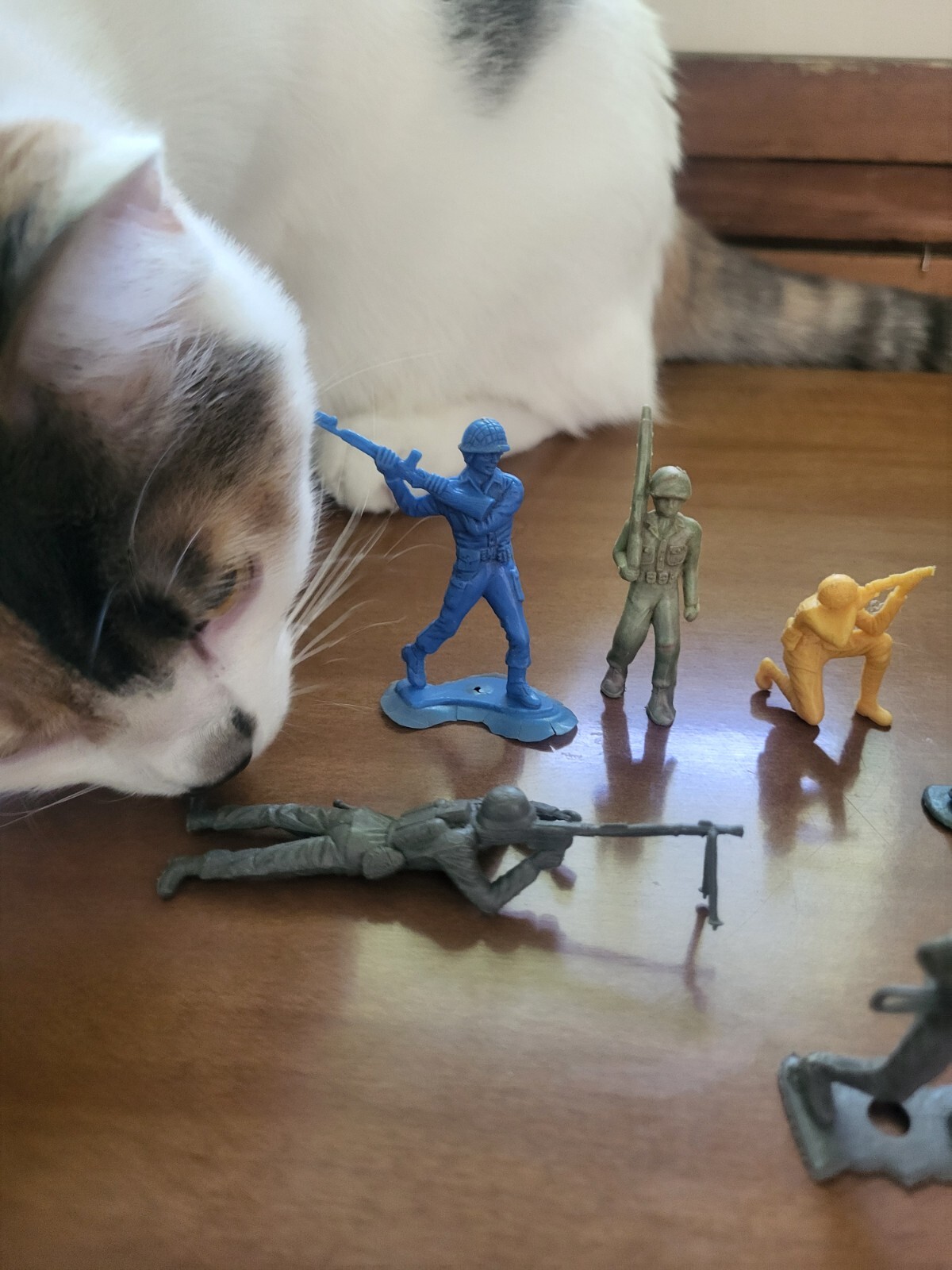 plastic army men vintage figures - 10 pieces - see pics - CAT NOT INCLUDED!