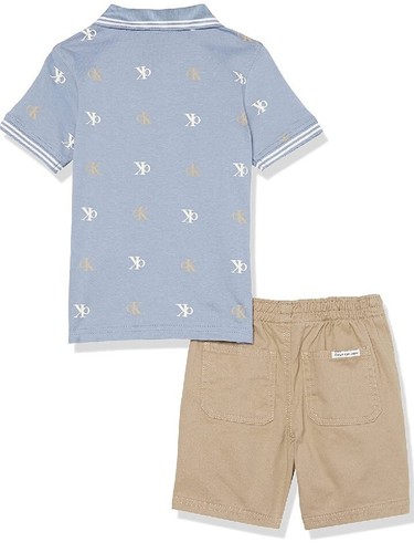 Calvin Klein 2 Piece Short Set (Denim/White/Khaki) - Picture 2 of 4