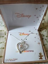 Walt Disney Necklace Love Is Bowtiful Silver plate Minnie Crystal Pendant 16/2