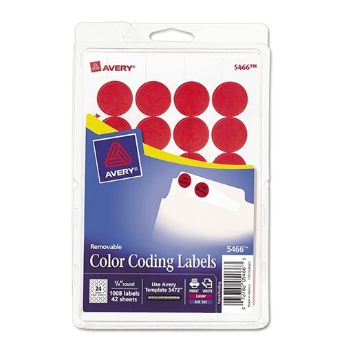 Avery Color Coding Dot Labels 3/4" Round Removable Red 1008 Total School Office - Picture 1 of 1