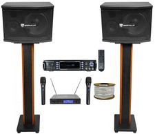  2 Rockville KPS65 Karaoke/Pro Speakers Bluetooth Amp 36" Stands Wireless Mics