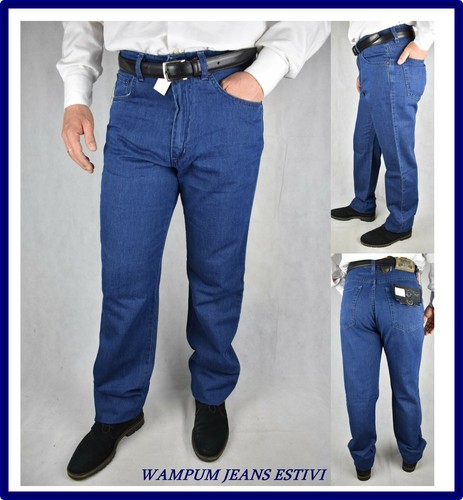 wampum jeans da uomo estivi leggeri regular fit vita alta blu taglie forti  58 60 | eBay