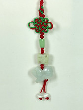 Hand Carved Natural Jade Chinese Zodiac Dog Pendant Knotted CellPhone Car Charm