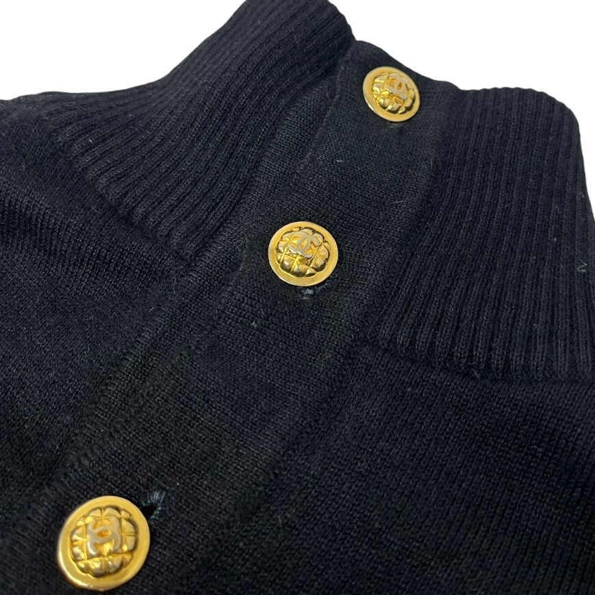 CHANEL Vintage CC Logo Turtleneck Sweater Top Black Gold