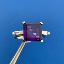 Designer 925 Sterling Silver Square Amethyst Cubic Zirconia Accented Ring NWT