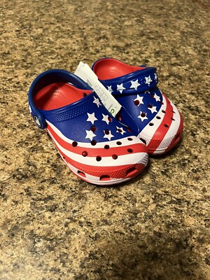 Crocs Kids Classic American Flag Slip On Clogs!!(c8)