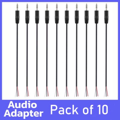 10 Pack-3.5mm Male Plug to Bare Wire Open End TRS 3 Pole Stereo 1/8'' 3.5mm Jack