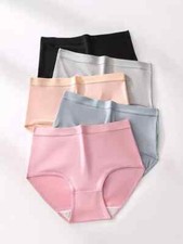 5pcs Women's Mid-Rise Briefs - Comfortable  Stretchy, Solid Color, Breathable S
