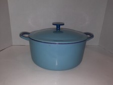 Vtg Prizerware Blue Enamelware Cast Iron Double Handle Pot