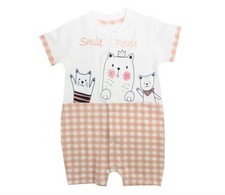 Jumpsuit, Overall, Junge, gr.86, 12 Monate, Weißbraun Kariert, Katzen, Baumwolle