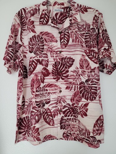 Tommy Bahama 100% Seide Hawaii Camp Hemd Herren XL Burgund-Rot Tropische Blätter - Bild 8 von 9