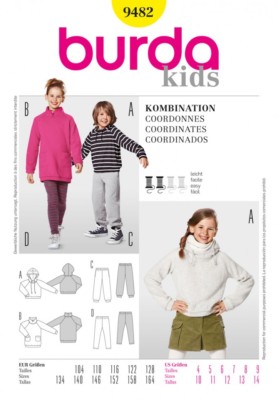 Burda Kinder Easy Schnittmuster 9482 Hoodies, Jogginghose & Legging...
