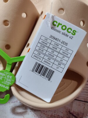 CROCS Classic Slides Sandals Cream Unisex (Womens 8, Men's 6) V2