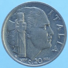VITTORIO EMANUELE III 20 CENTESIMI 1936 IMPERO NICHEL COIN MONETE DA COLLEZIONE 