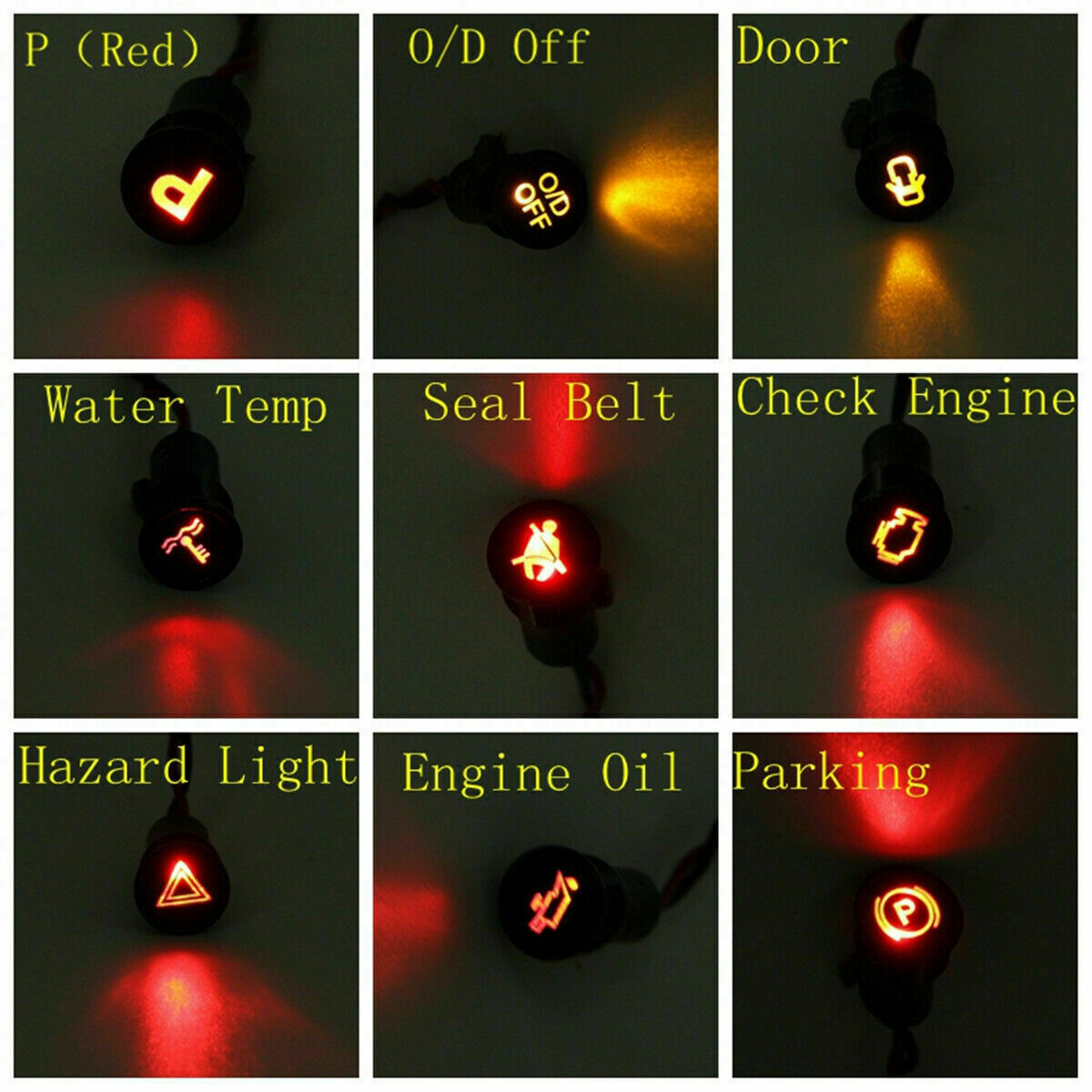 14mm RED WATER TEMP LED Dash Panel Warning Pilot Light Indicator Lamp Car 12 36v