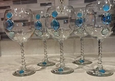 5 Bedazzled Wine Glasses By Stephanie
