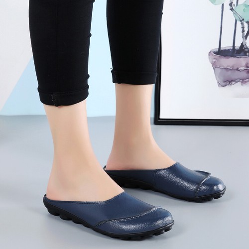 Women's Genuine Leather Slip on Loafers Moccasin Flat Boat Oxford Sole Sandals - Picture 55 of 71