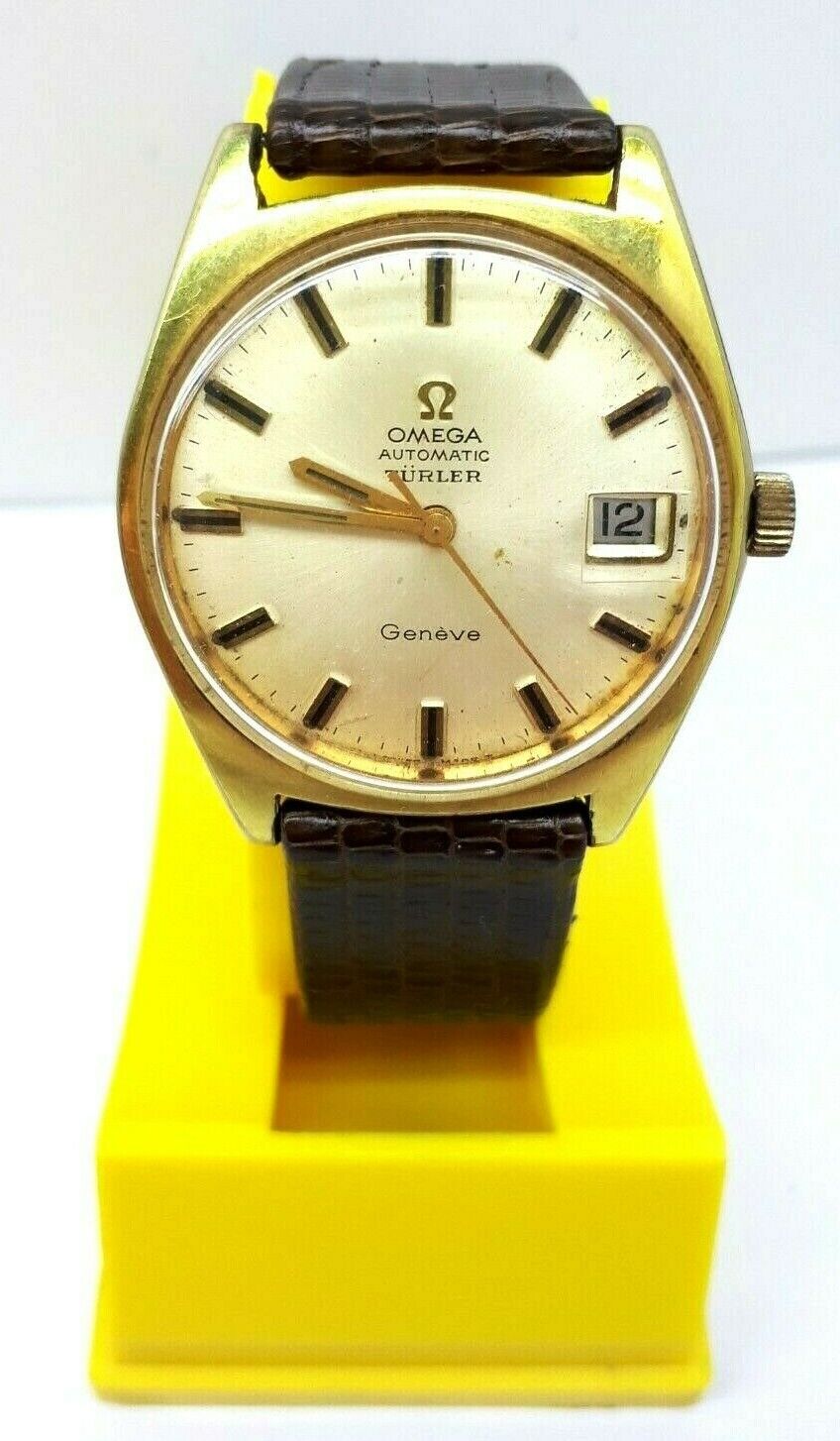 VTG OMEGA TURLER GENEVE AUTOMATIC DATE GP SWISS MEN'S WRIST WATCH Ω CAL.565  RARE