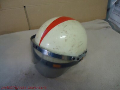 Vintage Motorcycle Half Helmet Scooter MOPED Red Stripe Eye Shield Japan WFS 505