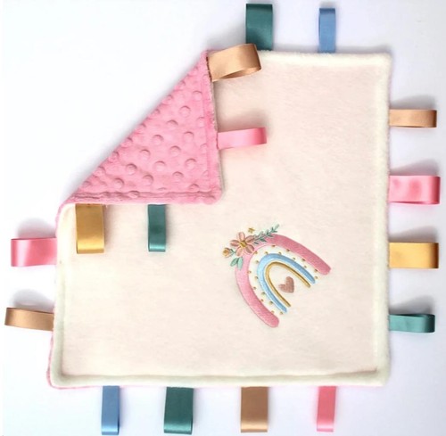 Personalised Comforter Baby Blanket Rainbow Taggy Newborn Girl, Christening Gift - Picture 2 of 6