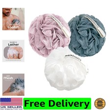 Shower Loofah Sponge Pouf, Set of 3, Airy Blossom