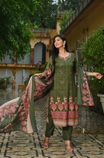 Bollywood kurti set, Pakistani Indian dress, green kurta with pant dupatta