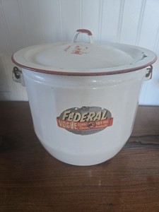 Vintage Federal Vogue Combinet Diaper Pail White Enamelware With Handle And Lid