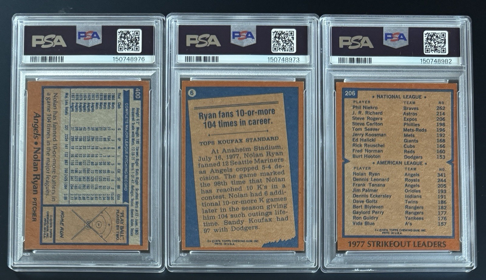 VINTAGE BASEBALL LOT • NOLAN RYAN HOF PSA GRADED CARDS view 2